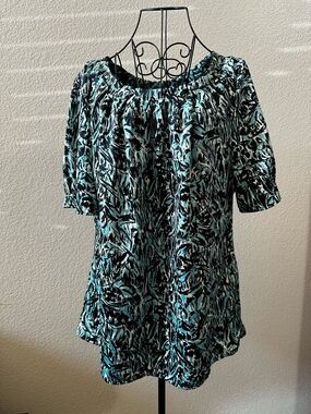 Mixit Aqua and Black Printed Off-Shoulder Tunic